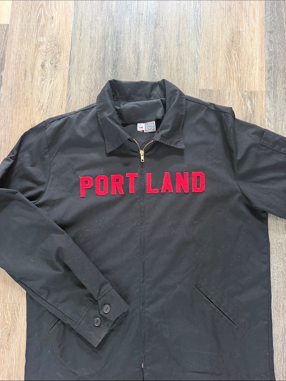 Ebbets Field Flannels Black Jacket with Red 'PORTLAND' Lettering